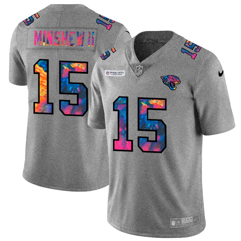 NFL Jacksonville Jaguars #15 Gardner Minshew II Men Nike MultiColor 2020  Crucial Catch  Jersey Grey